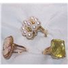 Image 1 : Lot of Three Ladies 14K Gold Rings set w/ various stones as shown.. The rings weigh 16.2 Grams