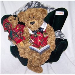 "Twas the Night Before Christmas" Teddy Bear reading book on chair w/  Baby bear on lap. How Cute.