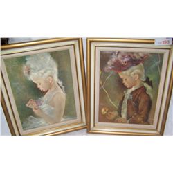 Pair of Reproduction paintings of Boy & Girl in Fine Victorian dress