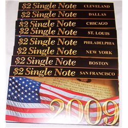 (8X The Bid) BEP $2 Single Notes, 2009 Beginning Serial Numbers.