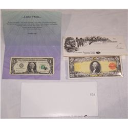 (3X The Bid) Lucky 7's Dollar Bill, Saddle Check, Wm Harrison 1st Day Cover BEP.
