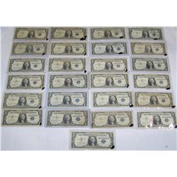 (25 x$) 1957 $1 SILVER CERTIFICATES MIXED GRADES