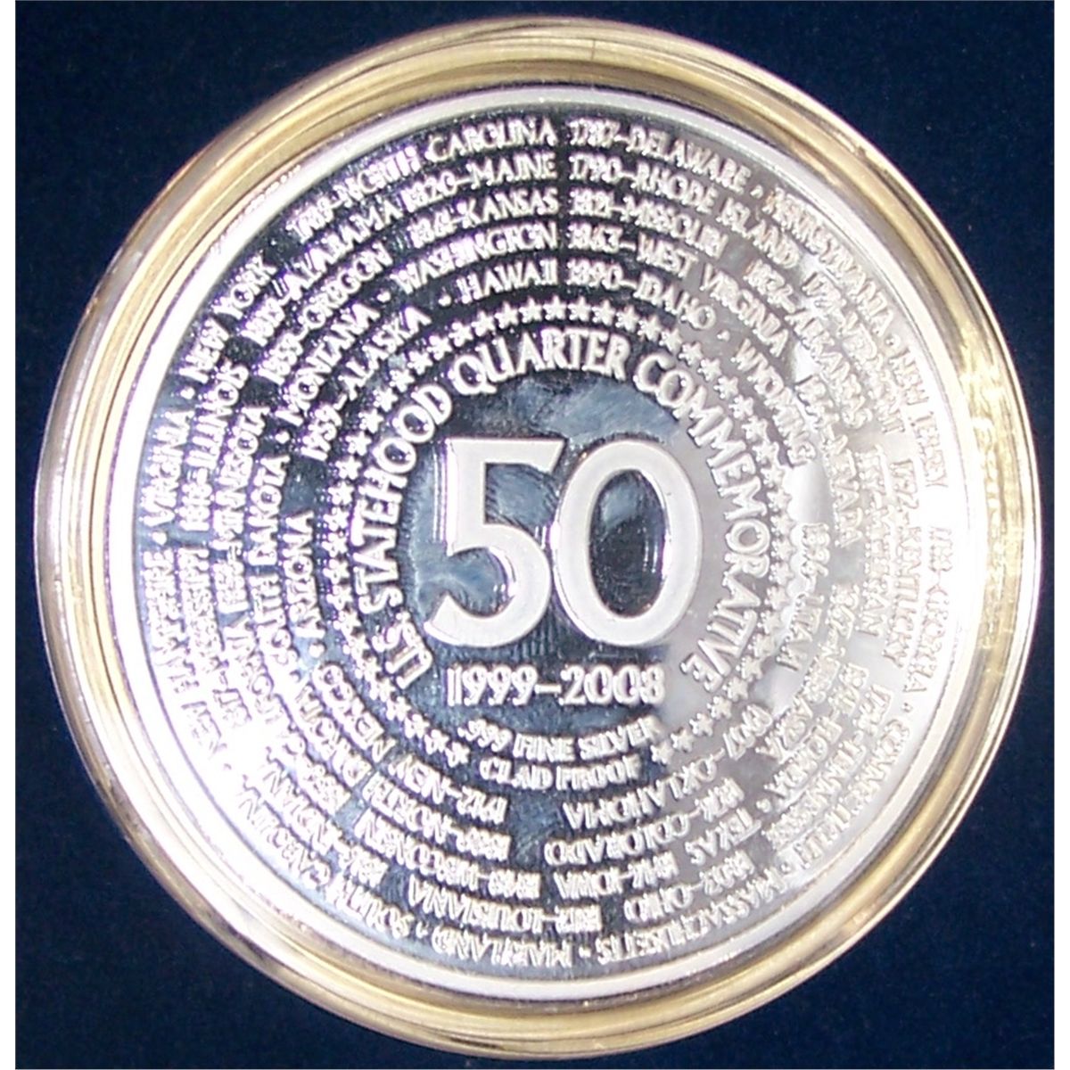 4 OZ. LAYERED SILVER 50 U.S STATE QUARTER COMMEMORATIVE IN CASE
