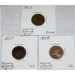 (3X$) U.S FLYING EAGLE CENTS 1957,58