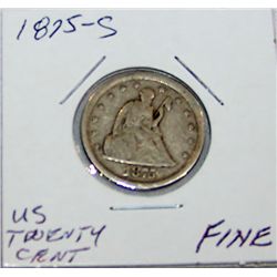 VERY RARE 1875 20 CENT PIECE FINE CONDITION