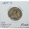Image 1 : VERY RARE 1875 20 CENT PIECE FINE CONDITION