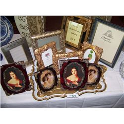 Gilt Serving Tray and Eleven Standing Picture Frames.