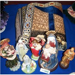 Religious Collectibles. Includes Figurines and Last Supper Blanket.