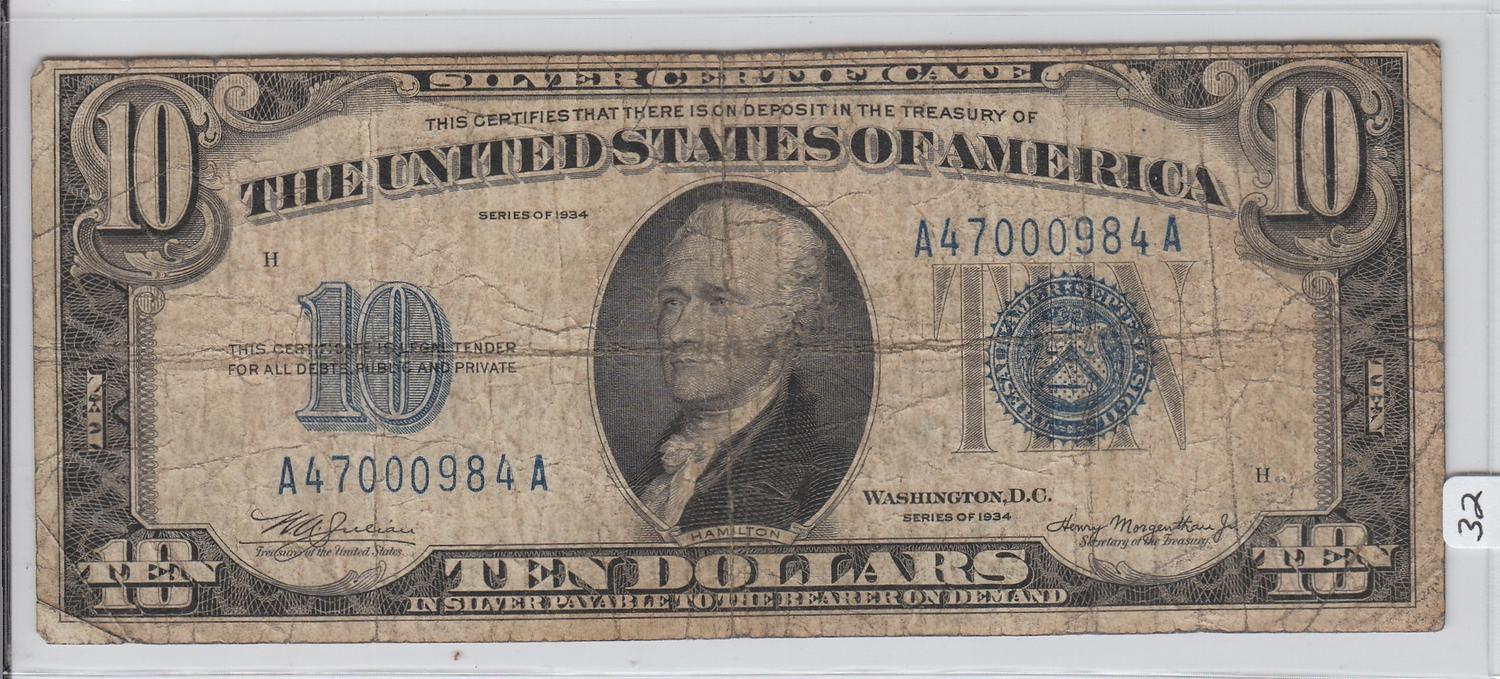 $10 SILVER CERTIFICATE 1934 $10 SILVER CERTIFICATE 1934