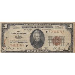 $20 FRBN 1929 BROWN SEAL ATLANTA