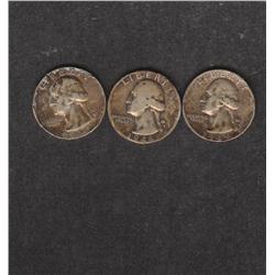 3 SILVER QUARTER RARER 1949 ALSO 1941 1946