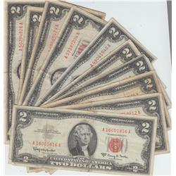 GROUP OF 10 $2 RED SEALS