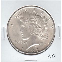 1922 SILVER PEACE DOLLAR AU+