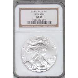 2006 SILVER EAGLE NGC BOX 39 MS 69 $1