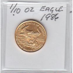 $5 GOLD EAGLE 1986 1/10 OUNCE PURE GOLD .999 FINE