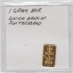 GOLD BAR SWITZERLAND 1 GRAM PURE GOLD 999.9 FINE
