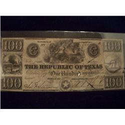 VERY RARE Republic of Texas $100 Note