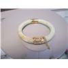 Image 1 : Designer Genuine Jade Bangle W/Engraved 14K Gold Clasps & Chain