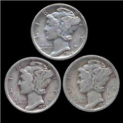 1929P/D/S Mercury Dimes Hi Grade Set of 3 (COI-8469)