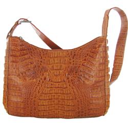 Ladies Golden Tan Crocodile Skin Handbag Purse (ACT-274)