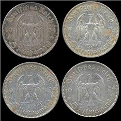 1934A/D Nazi Germany 5 Mark Hi Grade 4 Pcs (COI-8197)
