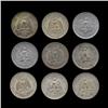 1923-43 Mexico 1 Peso 9pcs XF/AU (COI-8638)