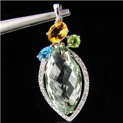 26.6twc Amethyst Topaz Diamond 14k Gold Pendant (JEW-3386)