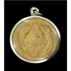 Vintage Thai Clay Monk Tiger Amulet in Nickel Pendant Case (ANT-1198)