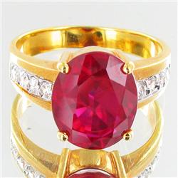 22.8twc Lab Diamond/Ruby Gold Vermeil Ring (JEW-3515)