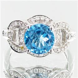 26.35twc Blue Topaz Diamond 14k Gold Ring (JEW-3398)
