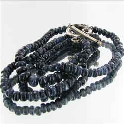 112ct Blue Sapphire Beads Necklace Semi-clear (JEW-1804)