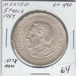 SILVER MEXICO PESO 1957 .4178 OF AN OUNCE OF PURE SILVER