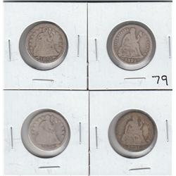 4 SEATED DIMES