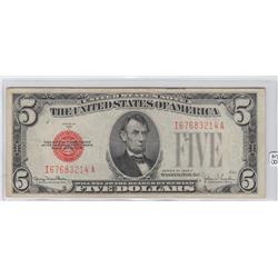$5 1928 F SERIES HARDER SERIES RED SEAL