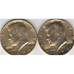2 GOLD PLATED KENNEDY HALVES