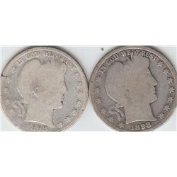 2 BARBER SILVER HALVES