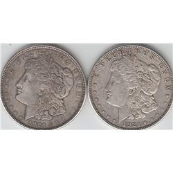 2 $1 MORGAN SILVER DOLLARS 1921