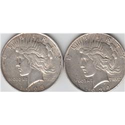 2 PEACE SILVER DOLLARS 1934 D & 1923