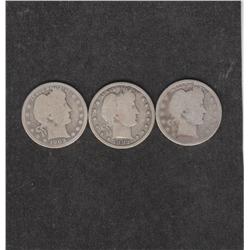 3 BARBER SILVER QUARTERS