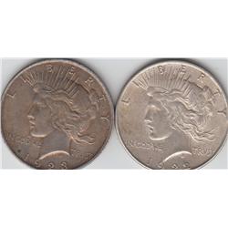2 $1 PEACE SILVER 1922 1923