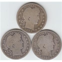 3 BARBER SILVER QUARTERS