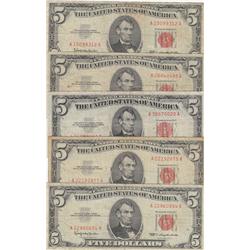 GROUP OF 4 $5 RED SEAL NOTES 1963