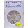 Image 1 : 1925 Peace Silver Dollar MS-67