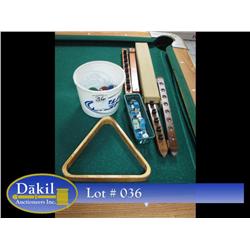 MISC POOL BALLS, CHALK, CUE RACKS
