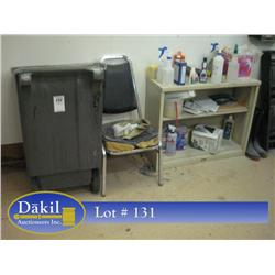 TRASHCAN, CHAIR, SHELF, & CONTENTS