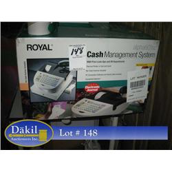 ROYAL ALPHA 601C CASH REGISTER, STAND, & FILE FOLDERS