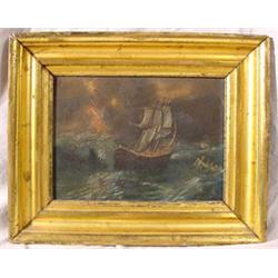 O/C Painting of Sailing Ship, Ca. 1840