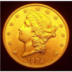 1904-S $20 Gold Liberty Coin PCGS MS-62