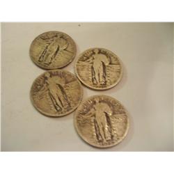 4 Silver Standing Liberty Quarters, 1926,26,28,30
