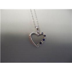 Diamond And Sapphire White Gold Heart Neklace